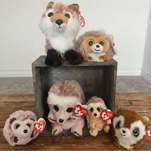 6 pc MNWT TY Beanie Babies Bellies Puffies Plush Animal Bundle Fox Hedgehog More